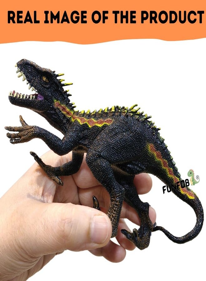 FUNFOB Dinosaur Toy Figure Width -16.3cm Dinosaur Toys for Kids & Adults PVC Multicolour | Whole Black Red Yellow Stripe Small - Image 2